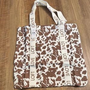 LOFT Cream and Brown Patterned Tote